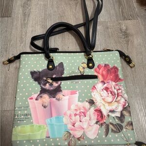 Charming Floral and Puppy Print Tote Bag